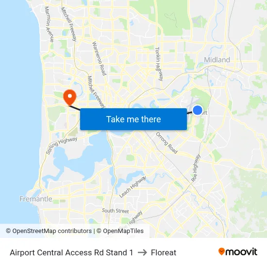Airport Central Access Rd Stand 1 to Floreat map