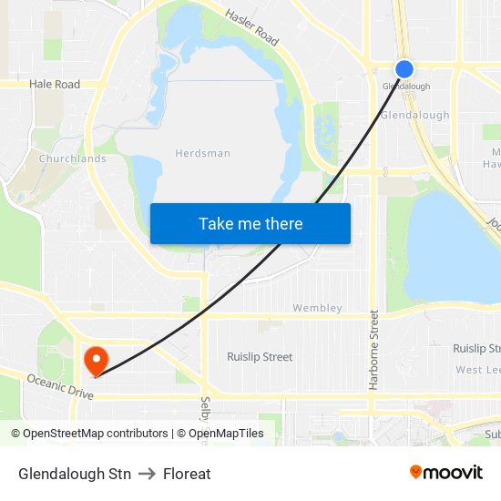 Glendalough Stn to Floreat map