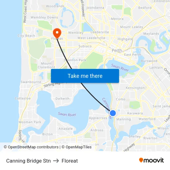 Canning Bridge Stn to Floreat map