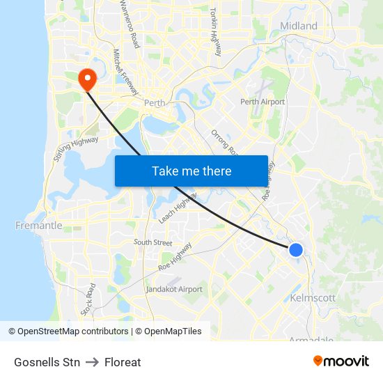 Gosnells Stn to Floreat map