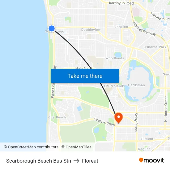Scarborough Beach Bus Stn to Floreat map