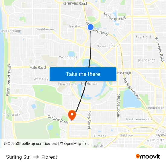Stirling Stn to Floreat map