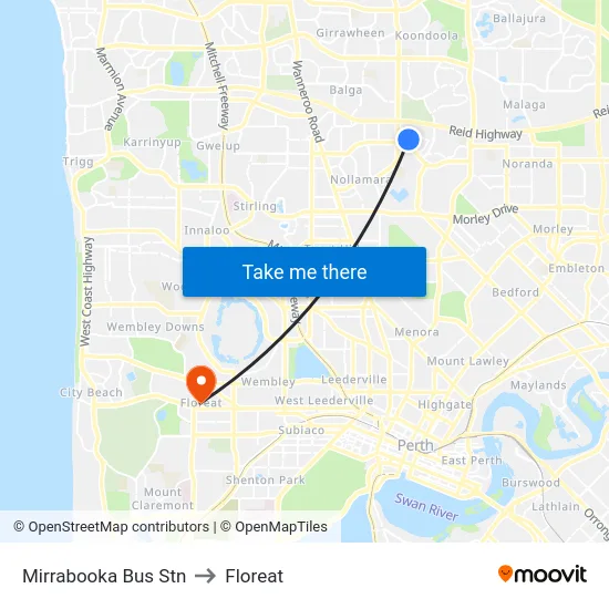 Mirrabooka Bus Stn to Floreat map