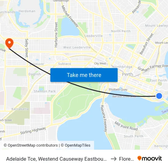 Adelaide Tce, Westend Causeway Eastbound to Floreat map
