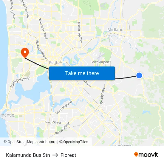 Kalamunda Bus Stn to Floreat map