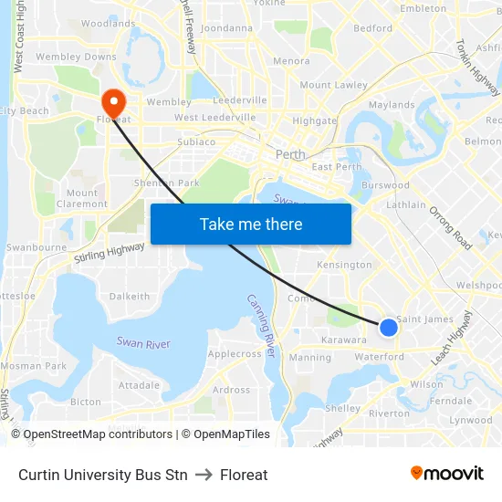 Curtin University Bus Stn to Floreat map