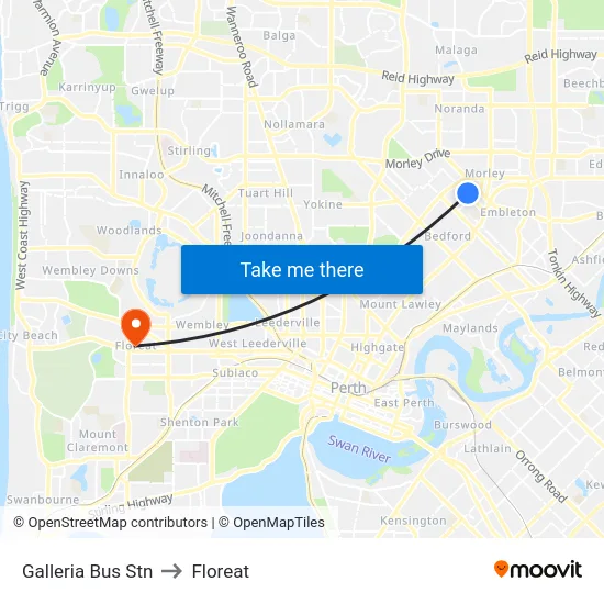 Galleria Bus Stn to Floreat map