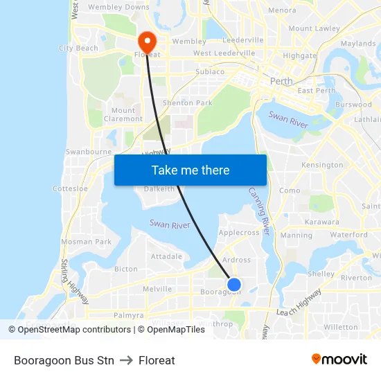 Booragoon Bus Stn to Floreat map