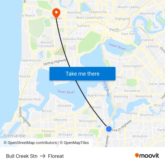 Bull Creek Stn to Floreat map