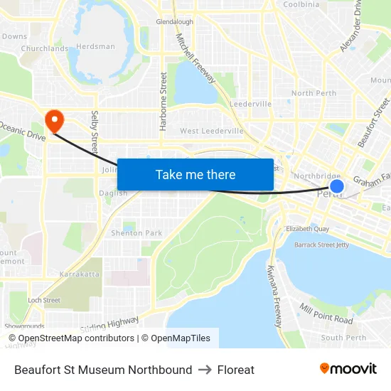 Beaufort St Museum Northbound to Floreat map