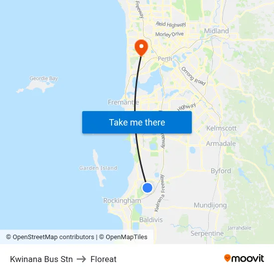 Kwinana Bus Stn to Floreat map