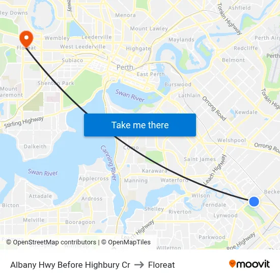 Albany Hwy Before Highbury Cr to Floreat map