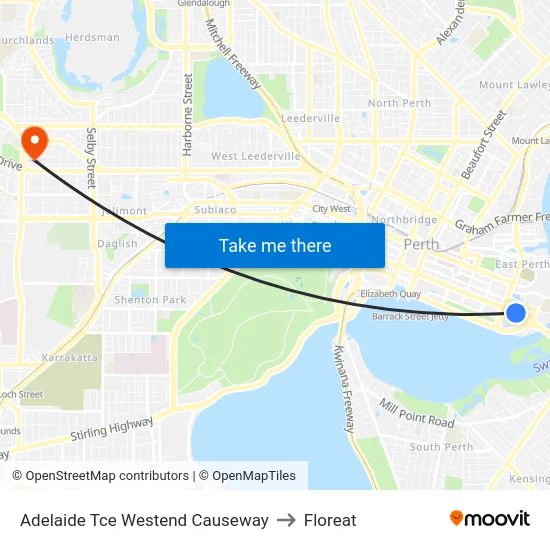 Adelaide Tce Westend Causeway to Floreat map