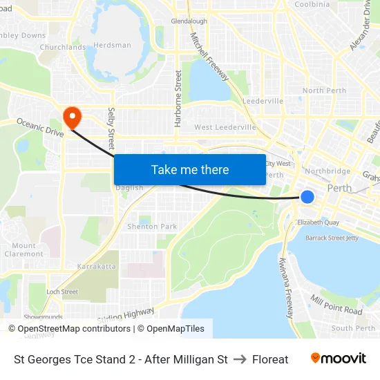 St Georges Tce Stand 2 - After Milligan St to Floreat map