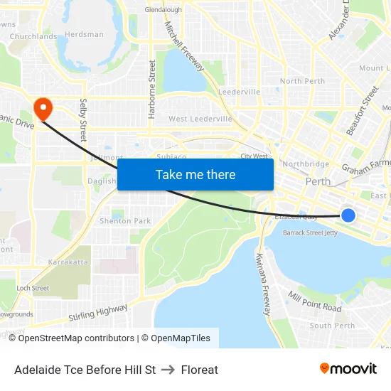 Adelaide Tce Before Hill St to Floreat map