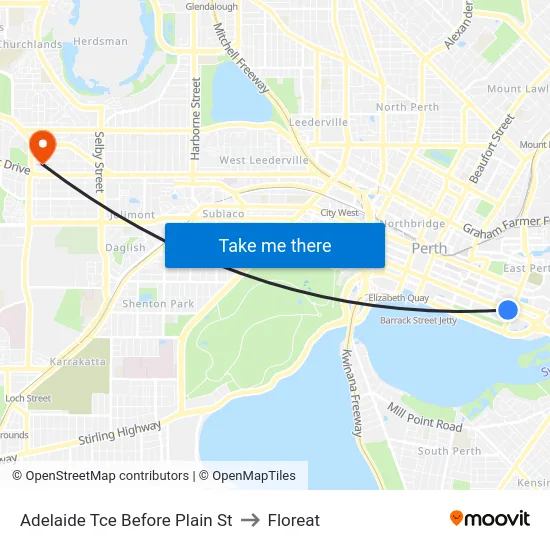 Adelaide Tce Before Plain St to Floreat map