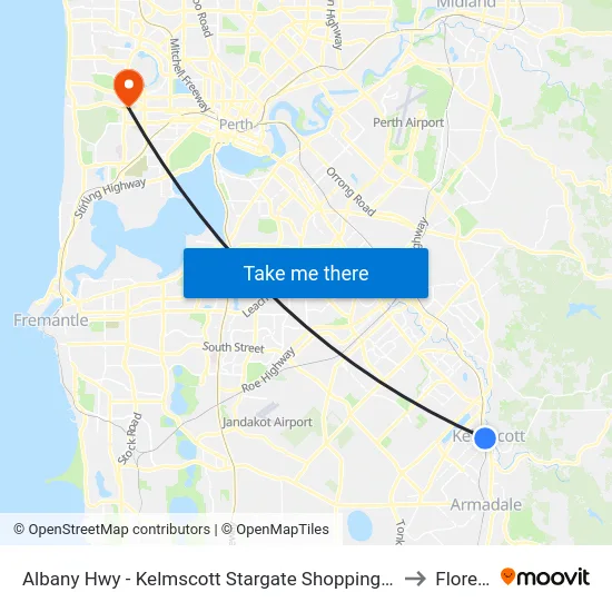 Albany Hwy - Kelmscott Stargate Shopping Ctr to Floreat map