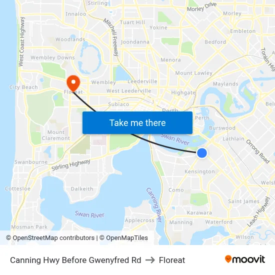 Canning Hwy Before Gwenyfred Rd to Floreat map