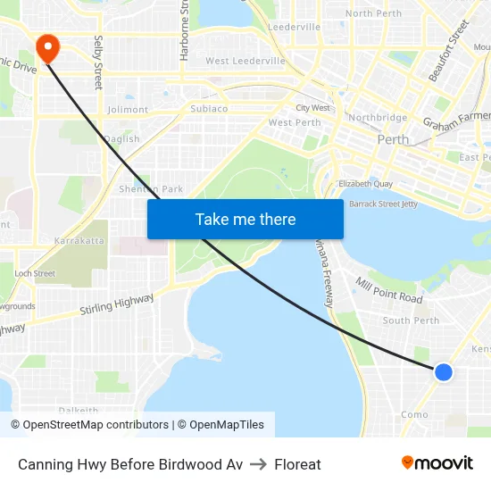 Canning Hwy Before Birdwood Av to Floreat map