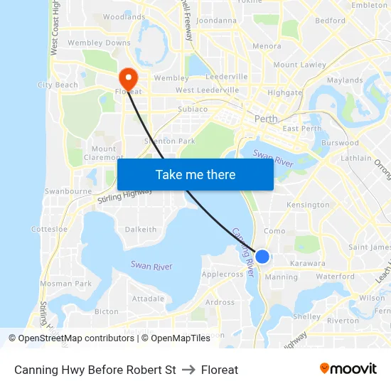 Canning Hwy Before Robert St to Floreat map