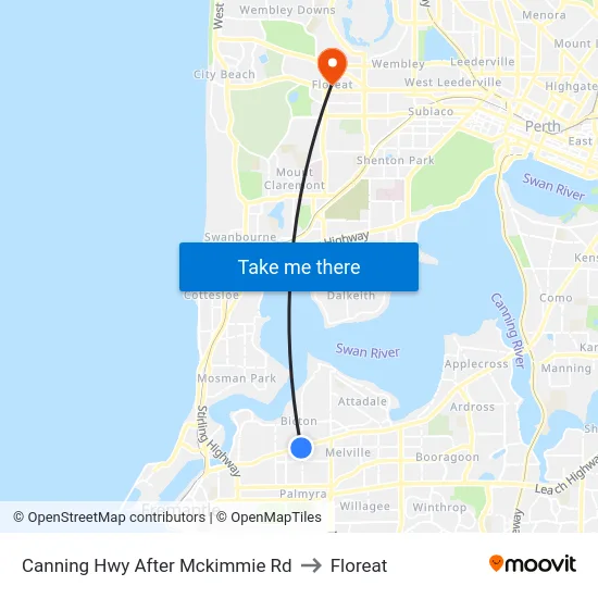 Canning Hwy After Mckimmie Rd to Floreat map