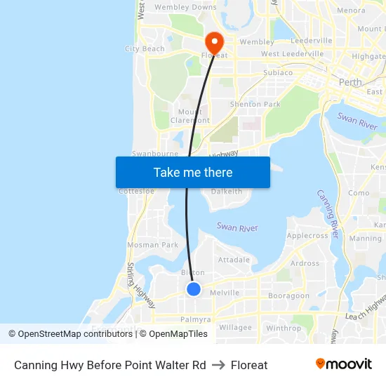 Canning Hwy Before Point Walter Rd to Floreat map