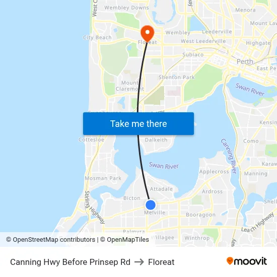 Canning Hwy Before Prinsep Rd to Floreat map