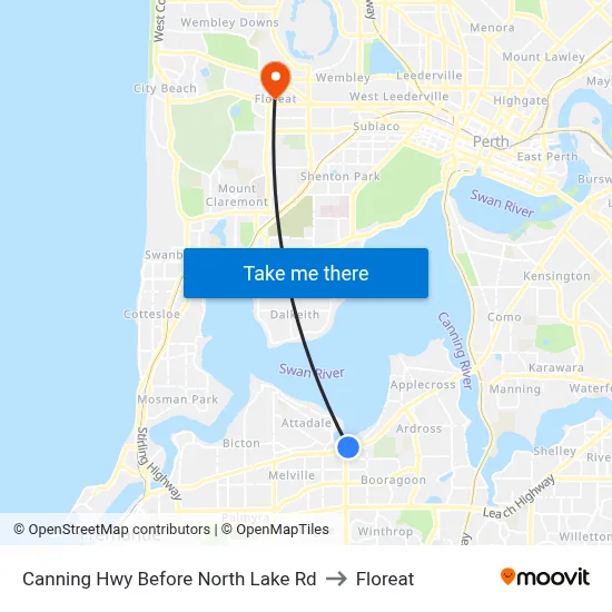 Canning Hwy Before North Lake Rd to Floreat map