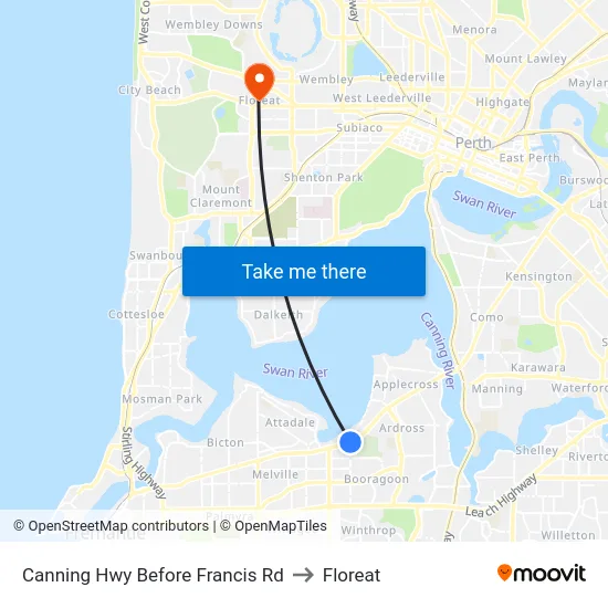 Canning Hwy Before Francis Rd to Floreat map