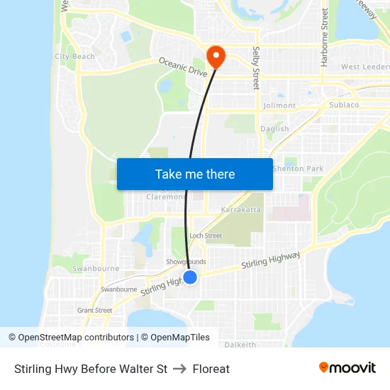 Stirling Hwy Before Walter St to Floreat map