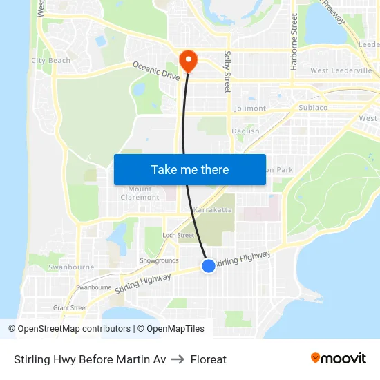 Stirling Hwy Before Martin Av to Floreat map