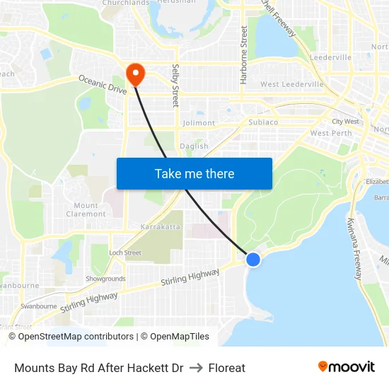 Mounts Bay Rd After Hackett Dr to Floreat map