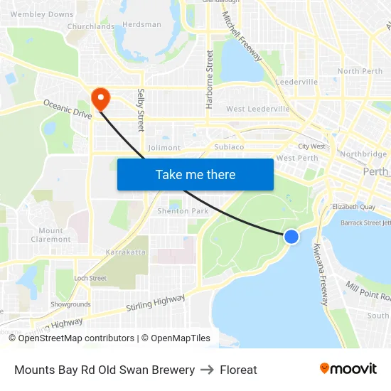 Mounts Bay Rd Old Swan Brewery to Floreat map