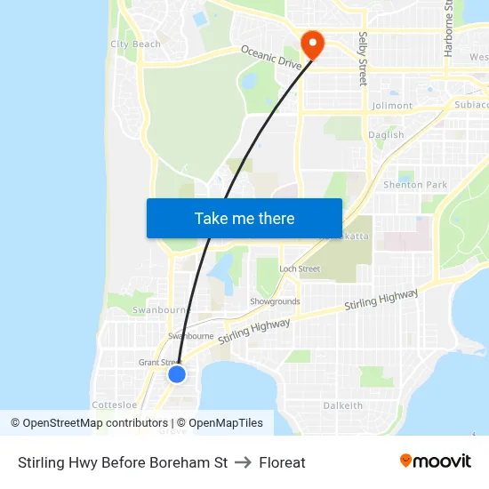 Stirling Hwy Before Boreham St to Floreat map
