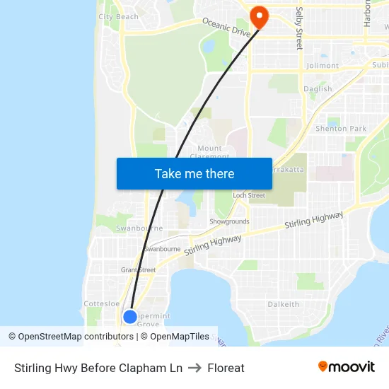 Stirling Hwy Before Clapham Ln to Floreat map