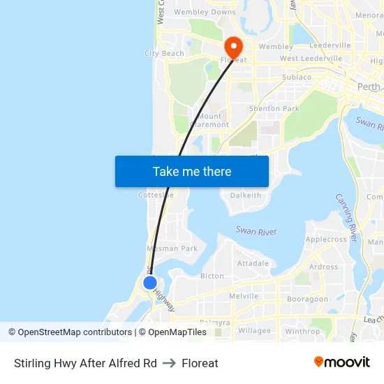 Stirling Hwy After Alfred Rd to Floreat map