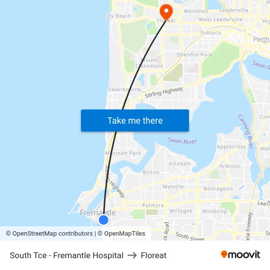 South Tce - Fremantle Hospital to Floreat map