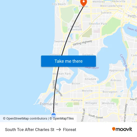 South Tce After Charles St to Floreat map