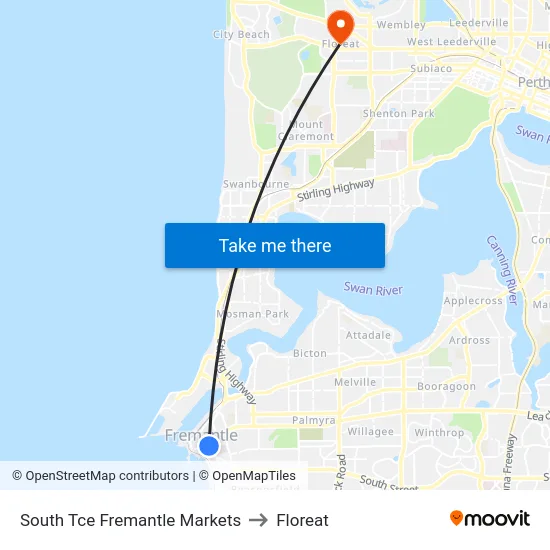 South Tce Fremantle Markets to Floreat map