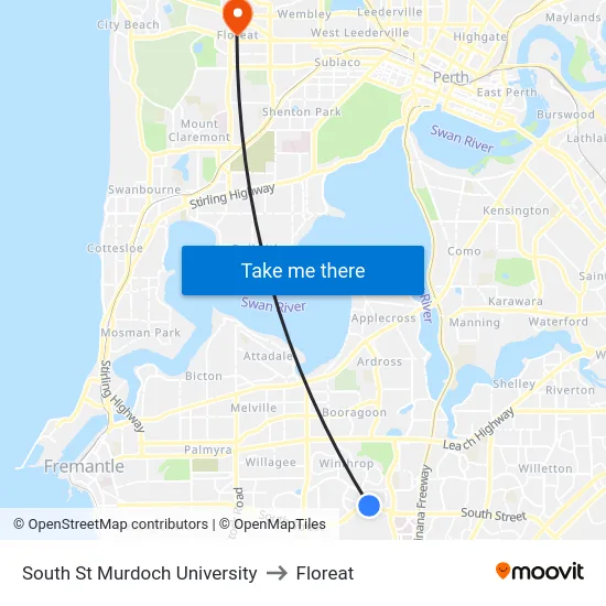 South St Murdoch University to Floreat map