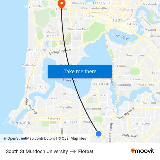 South St Murdoch University to Floreat map