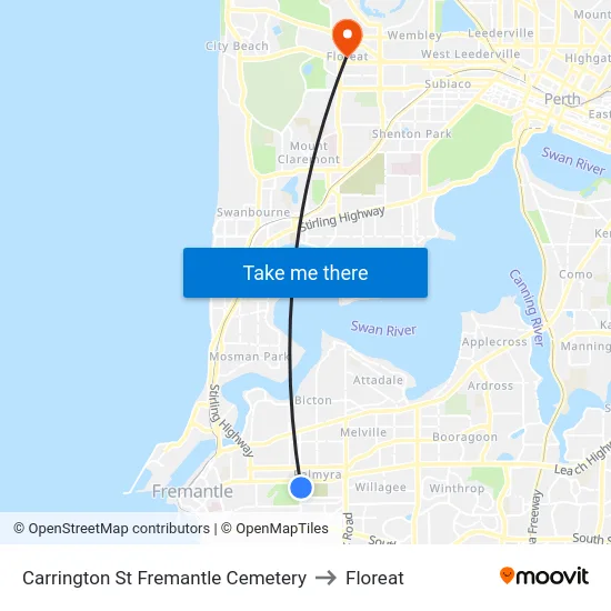 Carrington St Fremantle Cemetery to Floreat map