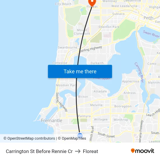 Carrington St Before Rennie Cr to Floreat map