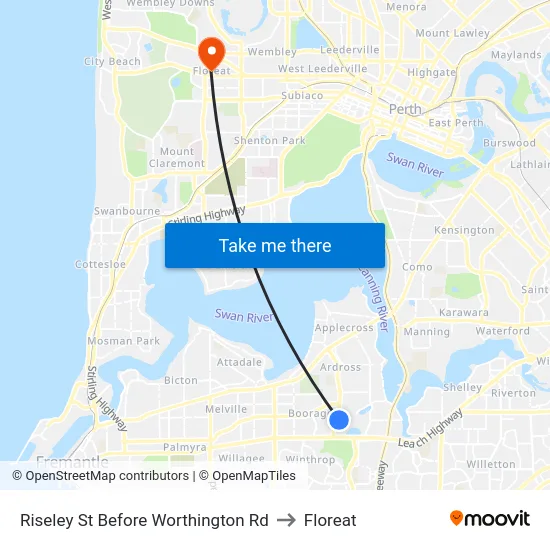Riseley St Before Worthington Rd to Floreat map