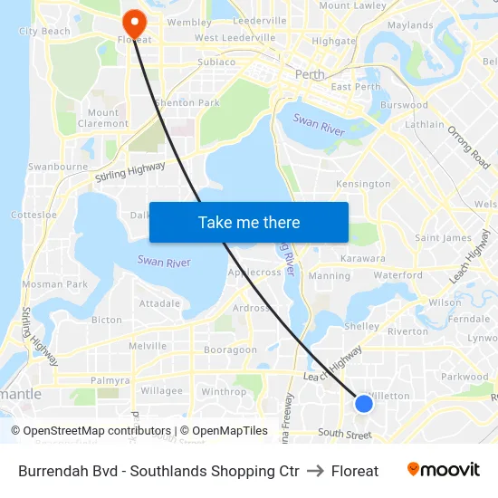 Burrendah Bvd - Southlands Shopping Ctr to Floreat map