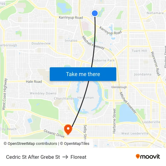 Cedric St After Grebe St to Floreat map