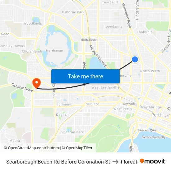 Scarborough Beach Rd Before Coronation St to Floreat map