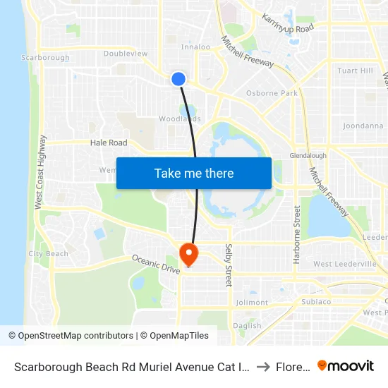 Scarborough Beach Rd Muriel Avenue Cat Id 8 to Floreat map
