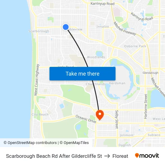 Scarborough Beach Rd After Gildercliffe St to Floreat map