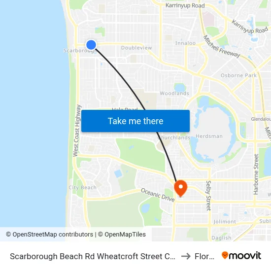 Scarborough Beach Rd Wheatcroft Street Cat Id 18 to Floreat map
